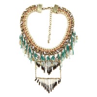 Ombre Chain Beads Crystal Fringe Statement Necklace